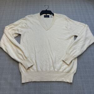 Eric Bompard 100% Cashmere‎ V-Neck Sweater XL Beige Cream Soft Luxury Knit